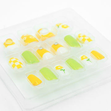 LASHIDOL Press On Magic Nails Summer Yellow Green Flower